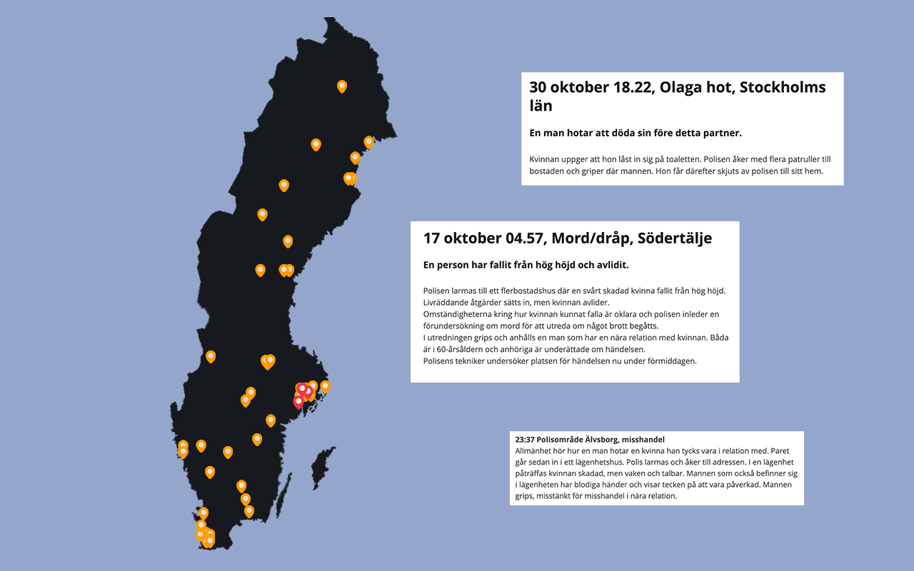 Våldskartan oktober 2024: minst 48 larm om våld i nära relation